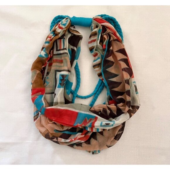 Aztec Infinity Scarf Womens OS Turquoise Braided Southwestern Style - Picture 11 of 11